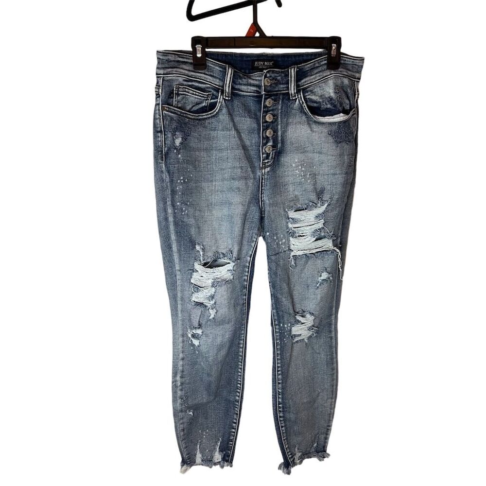 Judy Blue Women's Plus Size 14W Skinny High Rise Distressed Jeans Blue